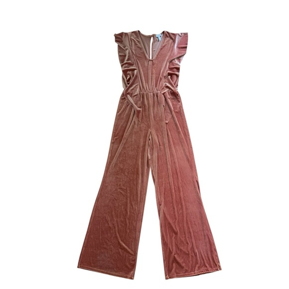 Leith Velour Jumpsuit Wide Leg V-neck Flattering Sleeves Ruffles M - Picture 3 of 9